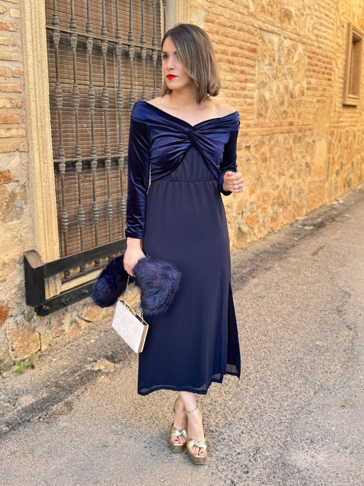 Vestido midi azul marino | Monnet