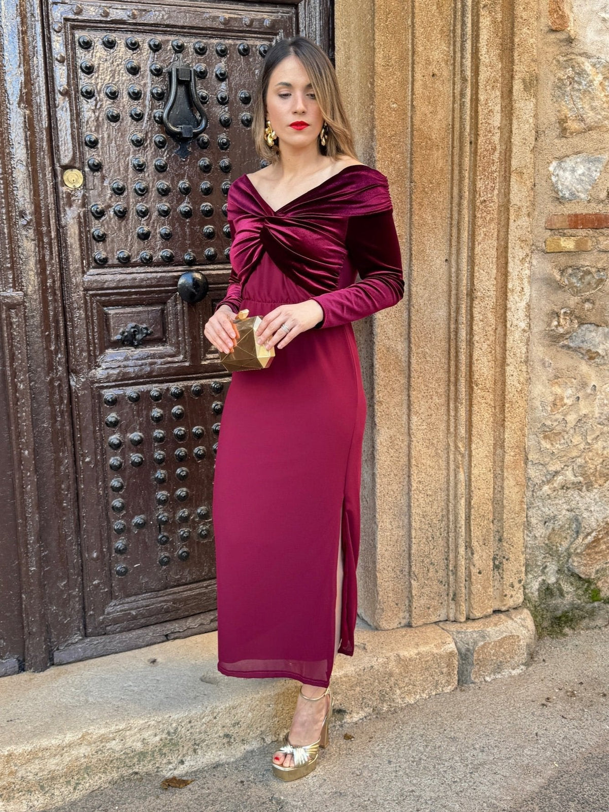 Vestido midi burdeos | Monnet