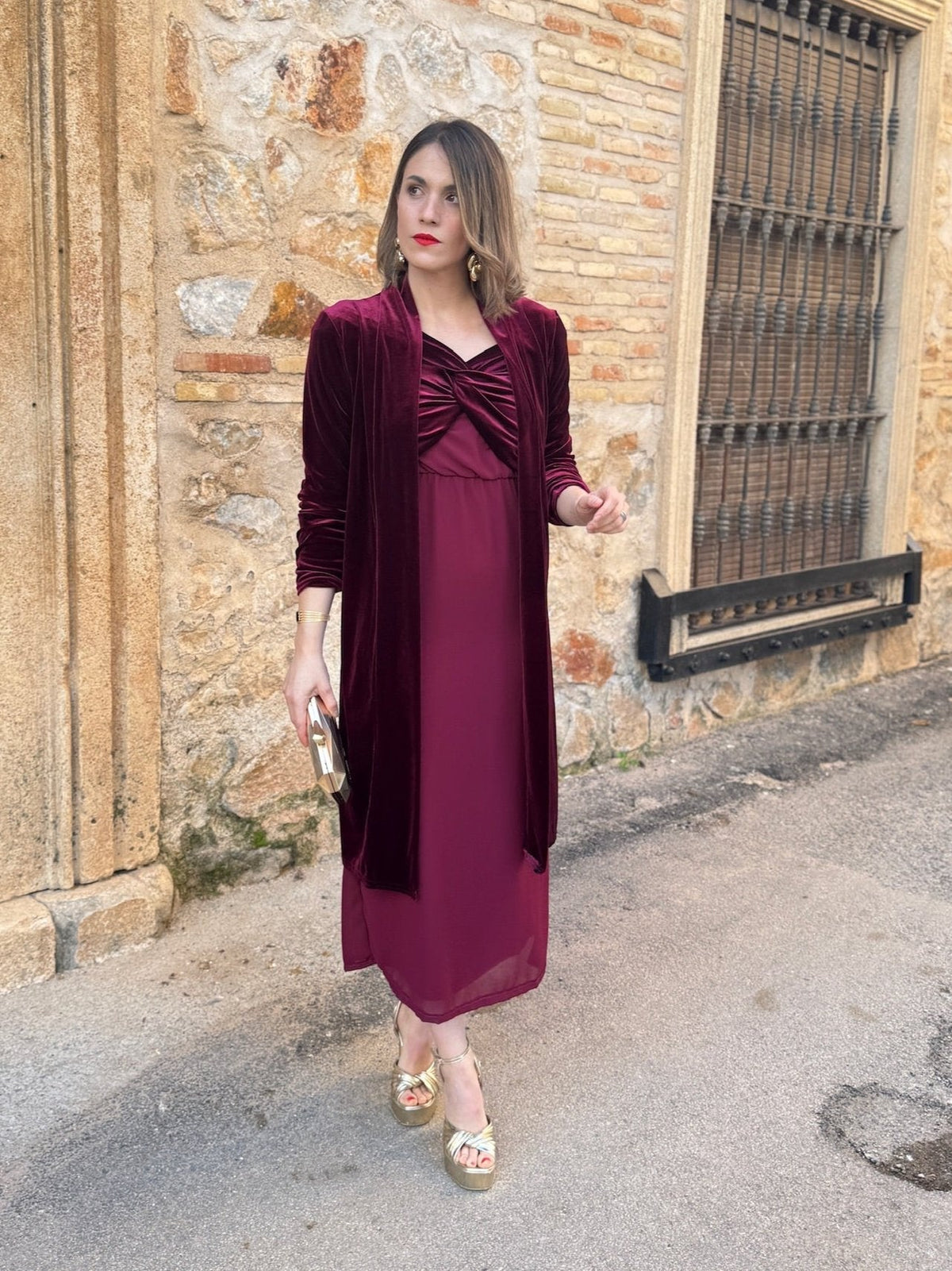 Vestido midi burdeos | Monnet