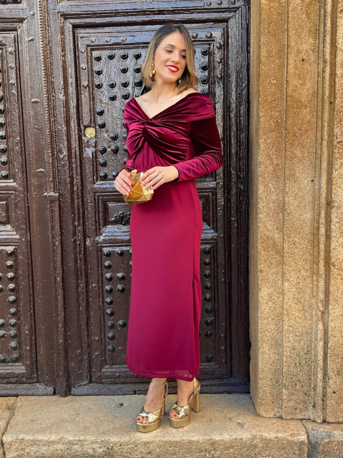 Vestido midi burdeos | Monnet