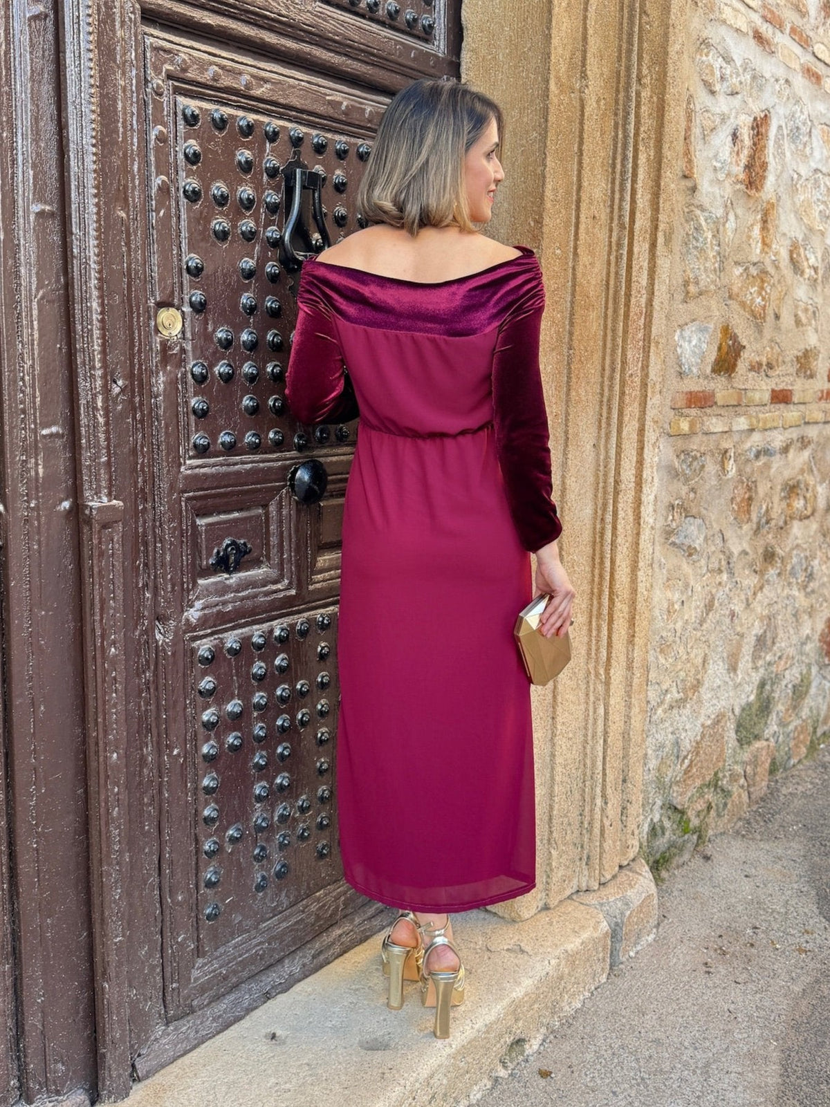 Vestido midi burdeos | Monnet